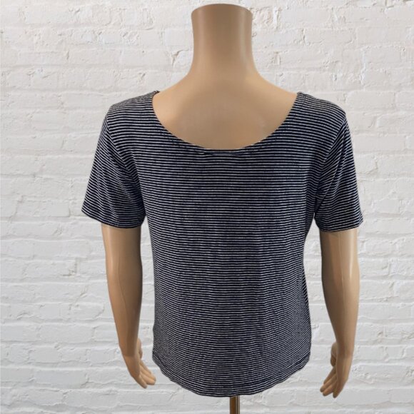 JONES & CO. -- T-Shirt Style Top, Short Sleeves, Black and White Narrow Stripes - Picture 7 of 12